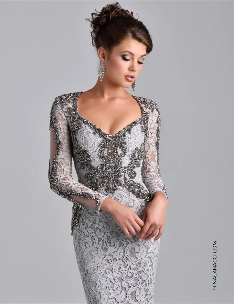 vestidos de noche formales de manga larga elegantes con cuentas de