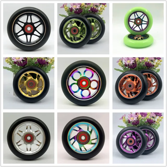 US $22.90 2PCS 100110mm Stunt Scooter Wheels Multiple Choices With Aluminium Alloy Hub High elastic PU 608 A