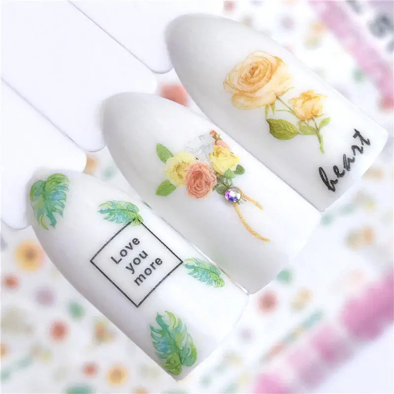 

LCJ 1 Sheet Nail Water Decal Stickers Character / Feather / Flower /Yellow Rose/Leaf Designs 3D Ultra-thin Sticker