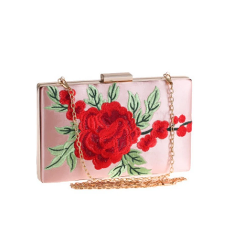 2019 Vintage Embroidery Women Evening Bag Rose Embroidered
