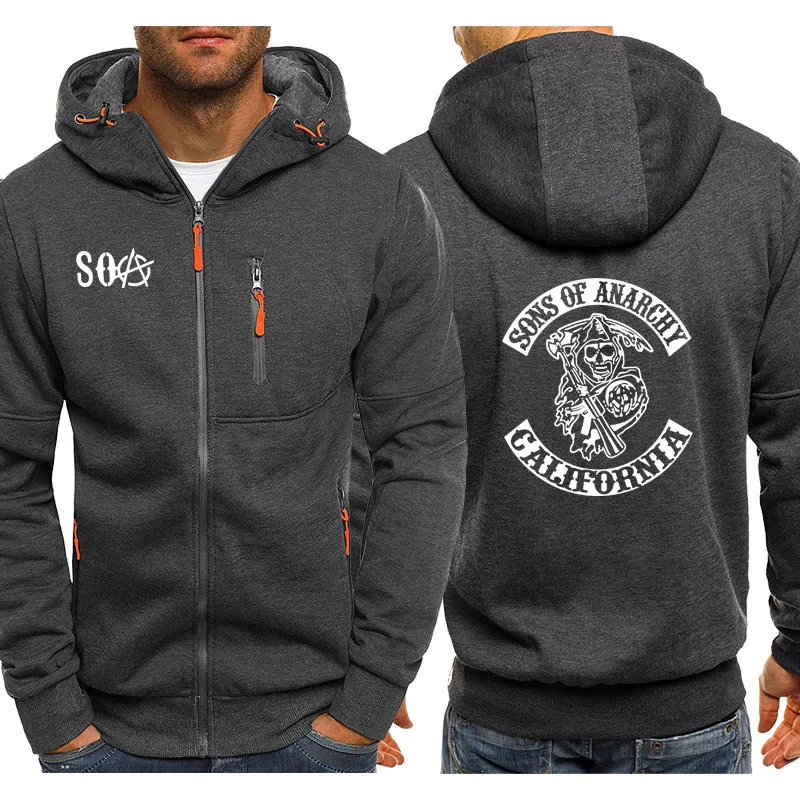  SOA Sons of anarchy the child Fashion SAMCRO Men Sportswear Zipper Hoodies Skull Male Casual Sweats