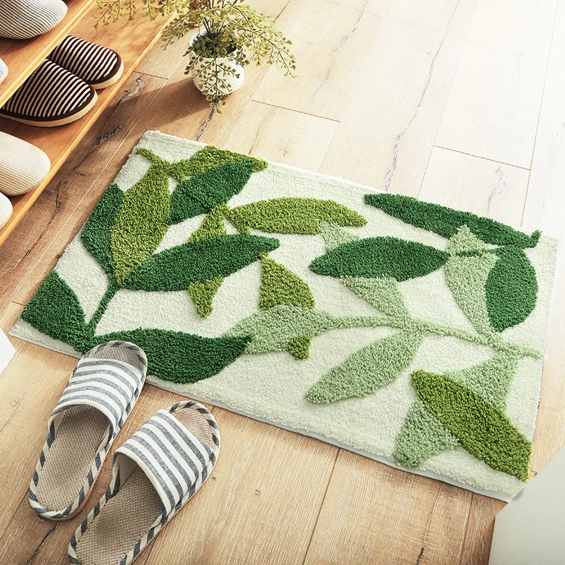 

Flocking Carpet with Green Leaves Plant Pattern Soft Modern Bedroom Living Room Rugs Floor Mats For Bathroom Slip Resistant