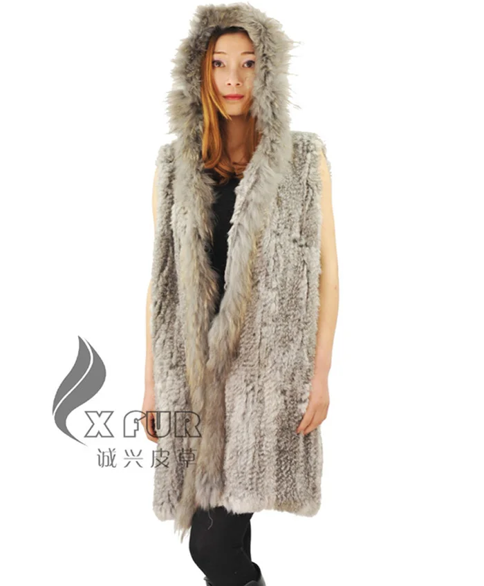 CX-G-B-68 осень зима Женская мода Имитация кроличьего меха с капюшоном меховой жилет пальто длинный жилет - Цвет: natural gray