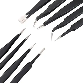 

9 Pcs/Set Precision Tweezers Tools Kit Anti-static Stainless Steel Tweezers with Storage Bag for Lab Electronics Jewelry DC112