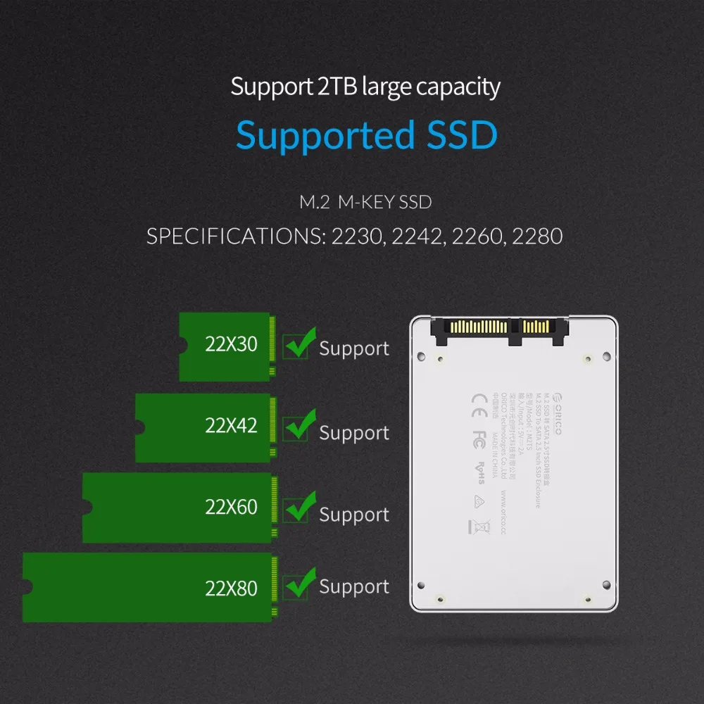 ORICO M.2 NGFF в SATA конвертер M.2 B-ключ для SATA3.0 до 6 Гбит/с, "сделай сам" с полной аксессуары Поддержка 2230/2242/2260/2280 M.2 SSD