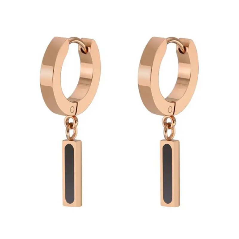 

1 piece Rose Gold Punk Rock Stainless Steel Long Square Charm Hoop Earring Men Jewelry For Women