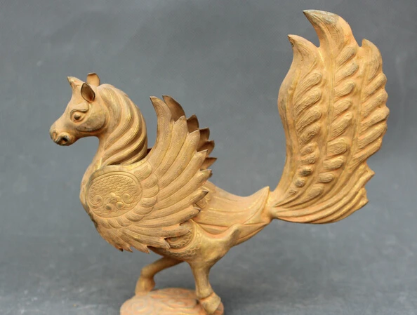 

JP S62 7" Chinese Palace Copper Gold Zodiac Year Fly Horse Head Phoenix Body Statue