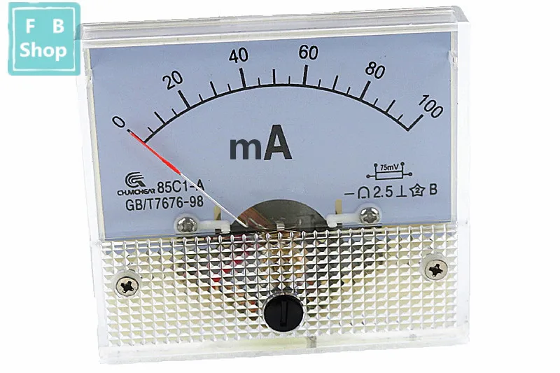 1 шт. 85C1-mA 30mA 50mA 100mA 200mA 300mA 500mA DC стрелочный Амперметр 85C1 серии аналоговая AMP метр 64*56 мм Размер - Цвет: 100mA