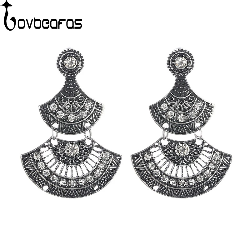 

LOVBEAFAS 2018 Fashion Ethnic Boho Drop Earrings For Women Antique Silver Multilayer Crystal Sector Vintage Earrings brincos