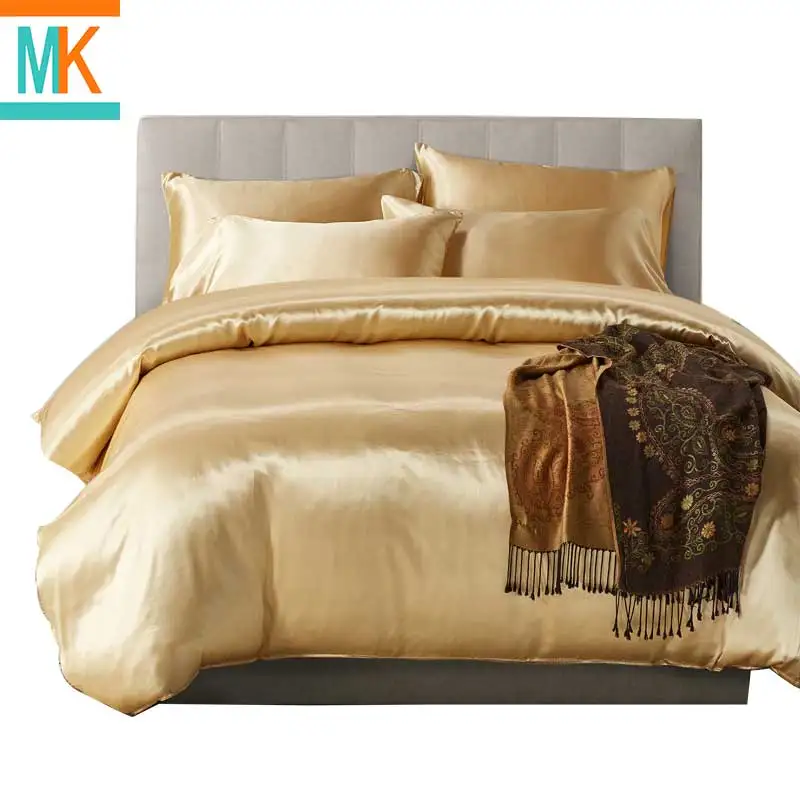 

HOT! 100% Pure Satin Silk Bedding Set,Home Textile King Size Bed Set,bedclothes,duvet Cover Flat Sheet Pillowcases Wholesale