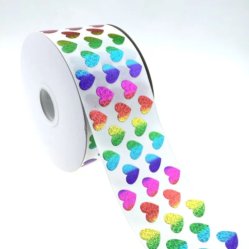 

100 yards 3 inch Valentine's day loving heart printed grosgrain ribbons cartoon DIY ployester ribbon