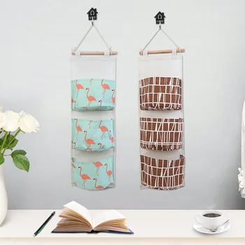 

1Pc Creative Flamingo Cotton Hang Bag Three Hanging Pockets for Home Decorations Baby Shower Party Decorations Party Supplies.B