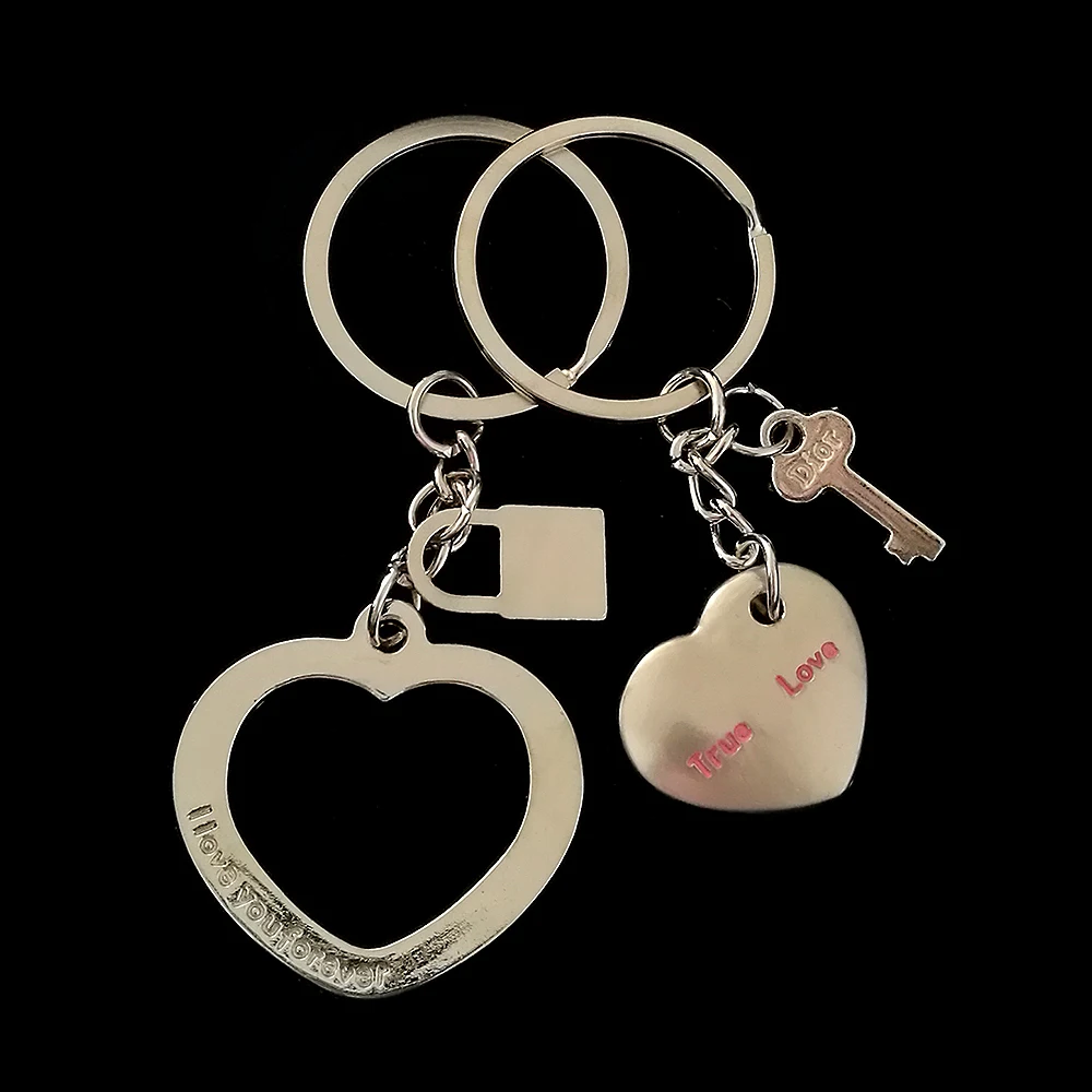 1 Pair New Love Heart Lock Key Chain Ring Keyring Love Heart Lock Key