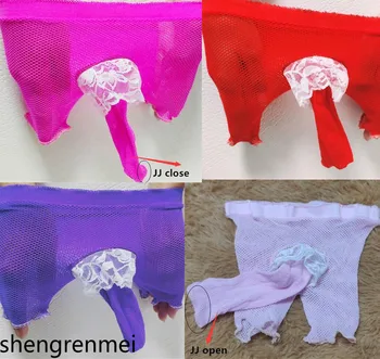 

Shengrenmei 2019 Mens Sissy Boxers Underwear Sexy Gay Lingerie with Lace Male Boxer Shorts Underpants Fishnet Boxers 7 Color