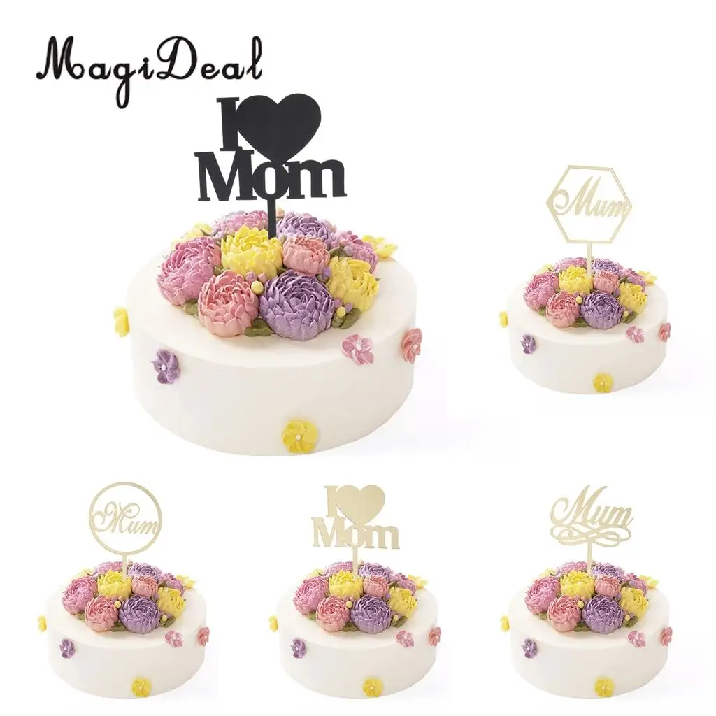 MagiDeal Love Mom Mum Acrylic Cake Topper Mothers Day Birthday Party Mirror Cake Baking Decoration Supplier