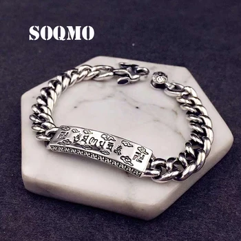 

SOQMO Men Women Bracelet 100% 925 sterling silver Ethnic Buddhist Heart Sutra Bracelet Bangle Christmas gift fine jewelry SQM130