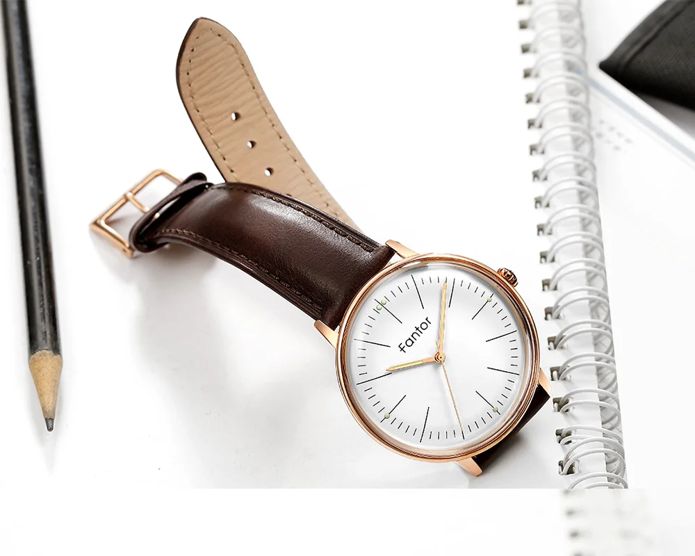Fantor Брендовые мужские часы модный черный кожаный ремешок кварцевые часы Изогнутое Стекло розовое золото корпус водонепроницаемые наручные часы для мужчин