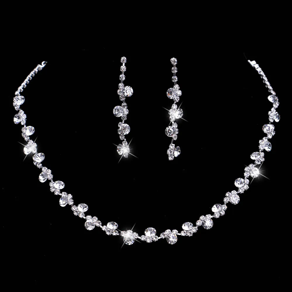 TREAZY Мода подружки невесты свадебные комплекты украшений для женщин горный хрусталь кристалл ожерелье серьги наборы яркие Свадебные украшения наборы - Окраска металла: 84J01