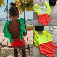 От 6 месяцев до 5 лет одежда для купания для маленьких девочек, купальник-бикини с открытой спиной, купальный костюм, летняя пляжная одежда для малышей