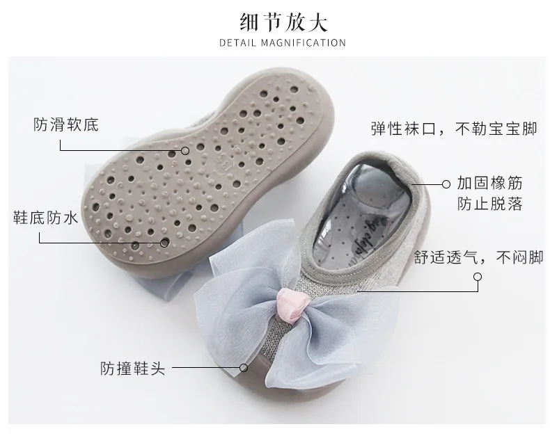 Newborn Boy Girl Anti-slip Socks Baby Anti-skid Soft Socks Baby Lace Bow Socks With Rubber Soles  Toddlers Baby Socks Kids First Walker Warm boy girls First walking slipper Socks (3)