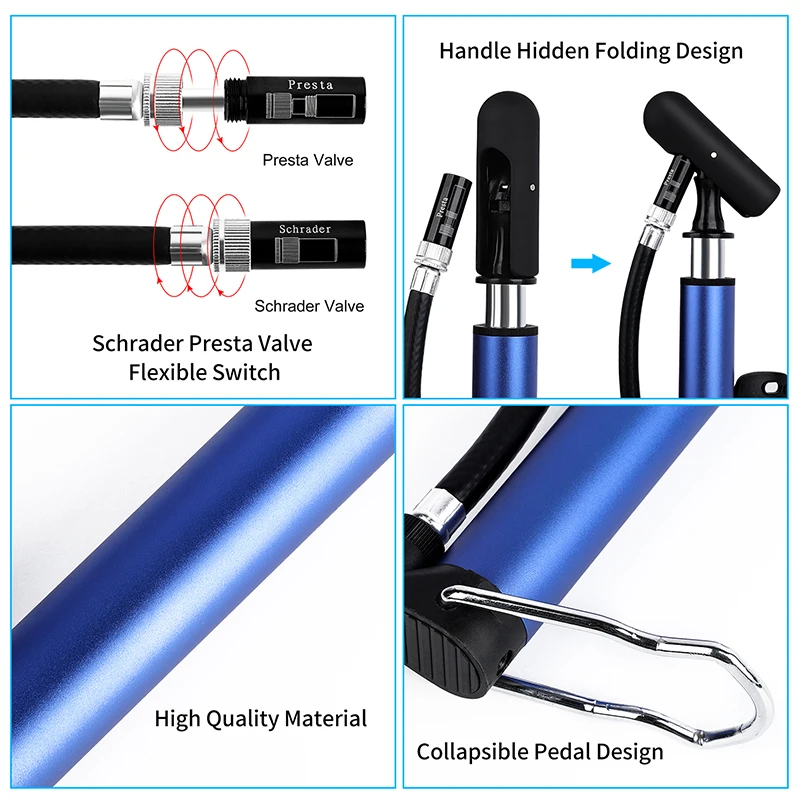 WEST BIKING Ultralight Bicycle Pump Aluminum Alloy 100PSI Schrader Presta Bike Foot Pump Bicycle Inflator Cycling Bike Pump