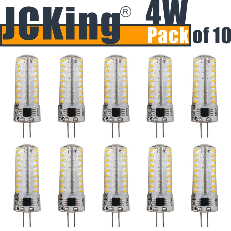 

JCKing (Pack of 10) 4W G4 LED Lamp 72 SMD 3014 LEDs AC120V/220V Warm White/ Cool White for Halogen Bulb LED G4 Energy Lamp