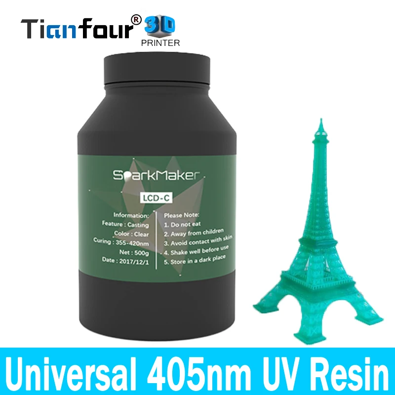 

Tianfour sparkmaker 405nm UV Photosensitive Resin for SLA DLP LCD 3D Printer UV 500 ml Liquid Printing Material Bottle Random