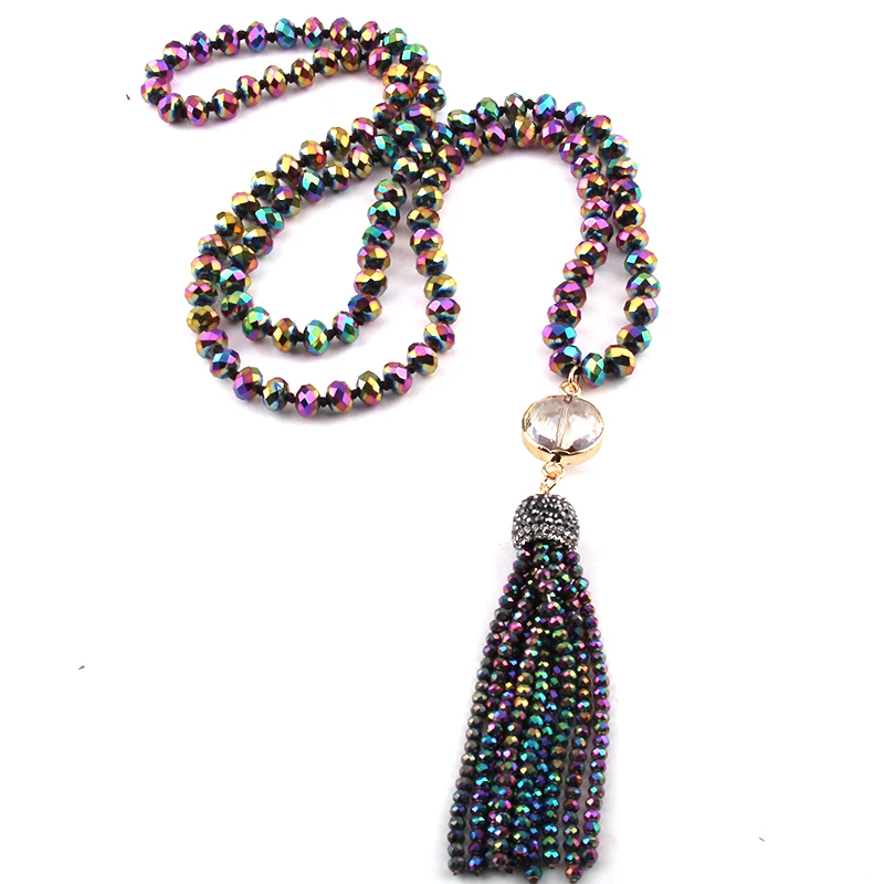 Модные богемные ювелирные украшения в этническом стиле длинное стеклянное завязанное хрустальное ожерелье с кисточками женское национальное ожерелье