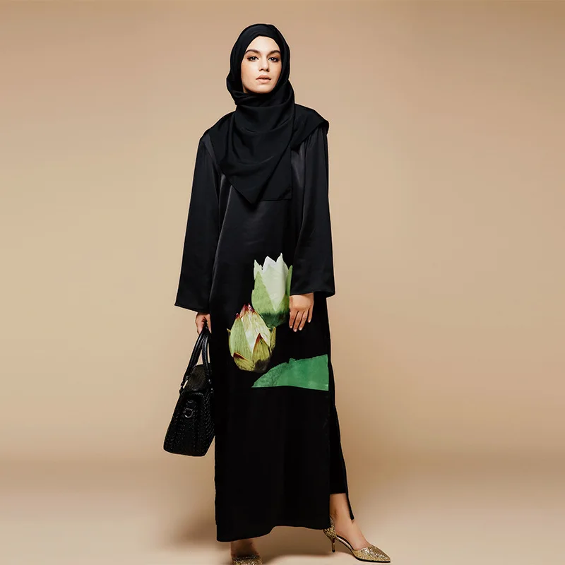 Модная мусульманская печать Abaya дубай одежда для женщин Jilbab Djellaba Musulmane цветы