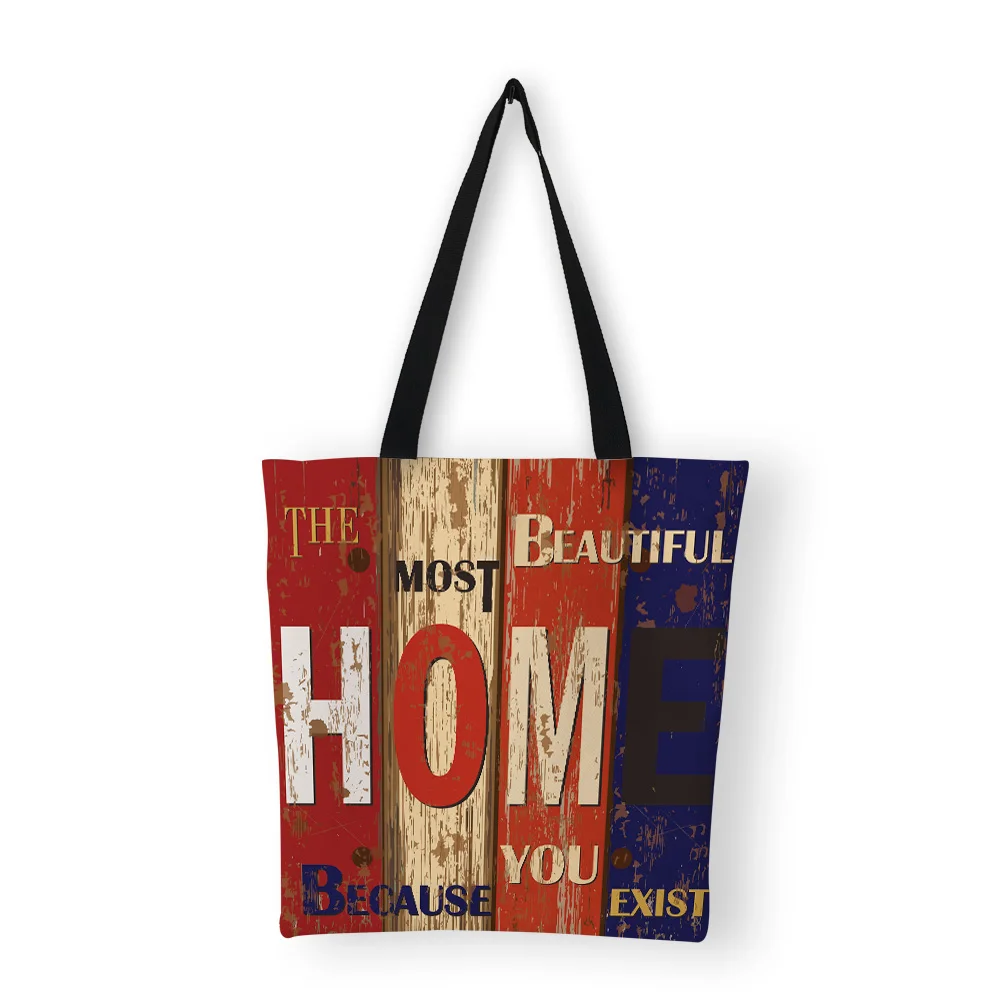 

Life Love Series Letter Bookshelf Print Shoulder Bag Canvas Women Handbags Tote