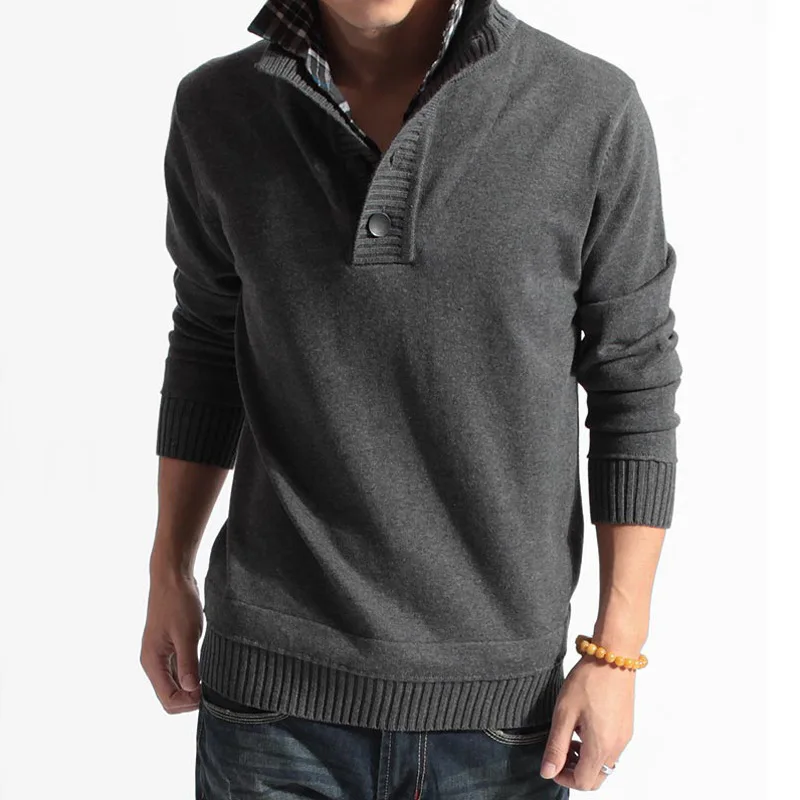Sweater Pullover Men 2017 Male Brand Casual Slim Sweaters Men Fake Two Pieces Of Grid Solid Color Hedging Men'S Sweater M-XXL