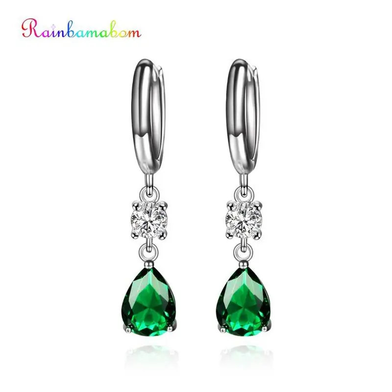 

Rainbamabom 925 Solid Sterling Silver Pear Water Drop Emerald Gemstone Drop Dangle Earrings Women Fine Jewelry Wholesale
