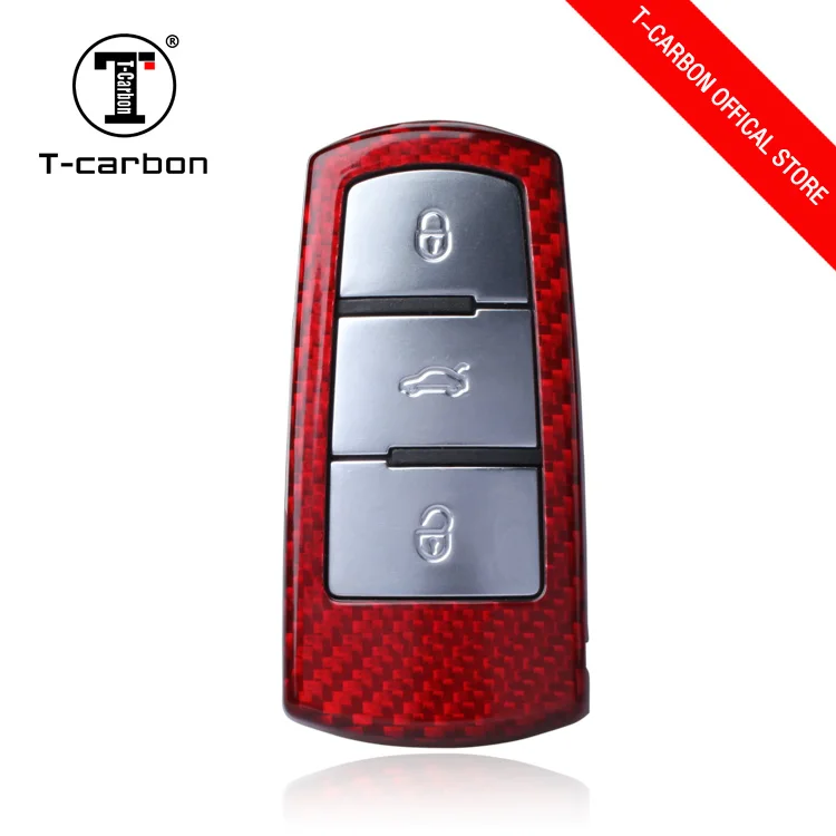 T-carbon glass Carbon Fiber Key Cover кожаный чехол для Volkswagen Magotan - Название цвета: Gloss Red