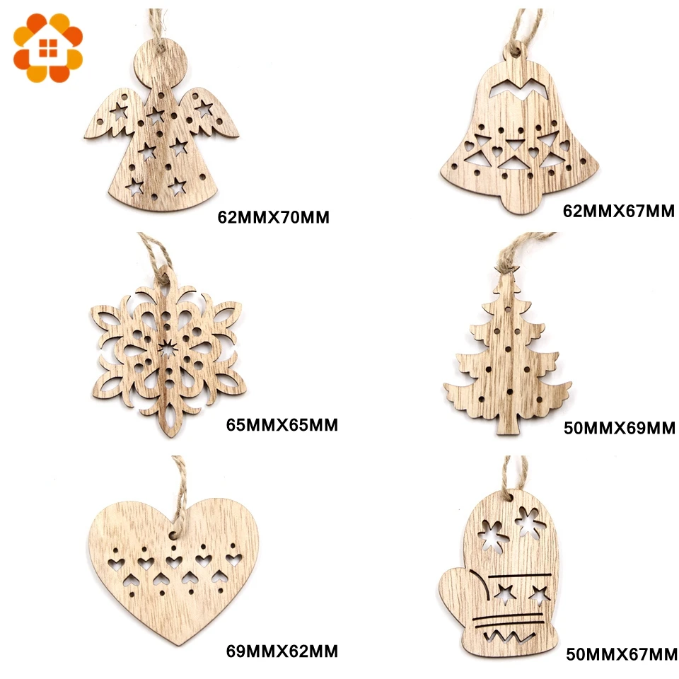 New!6PCS Cute Christmas Snowflakes&Deer&Tree Wooden Pendants Ornaments Christmas Party Decorations Xmas Tree Ornament Kids Gift