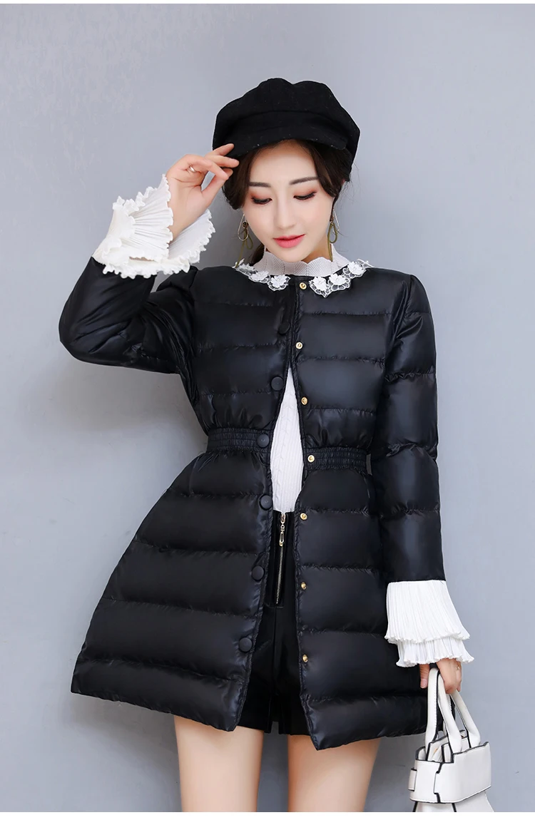 Осенне-зимний пуховик для женщин, толстые пуховики, пальто с хлопковой подкладкой, женские куртки с цветочным кружевом и расклешенными рукавами, верхняя одежда SF1050