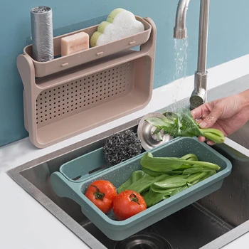 

Kitchen Organizer Portable Folding Vegetables Drain Rack Tray Dish Drainer Drying Rack Sink Basket Sponge Holder Home Storage