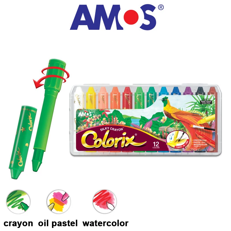 

12 Colors/set Rotatable Thick Crayon Water-soluble Oil Painting Stick Easy-to-wash Safe Non-toxic Powder Crayon Kids Stationery