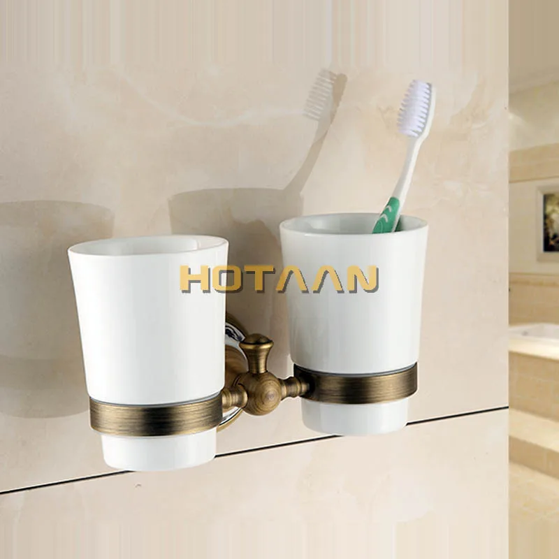 Стильная зубная щетка держатель, чистая медь и керамика, двойная чашка, ванная комната стакан держатель набор для ванной комнаты- YT-11508