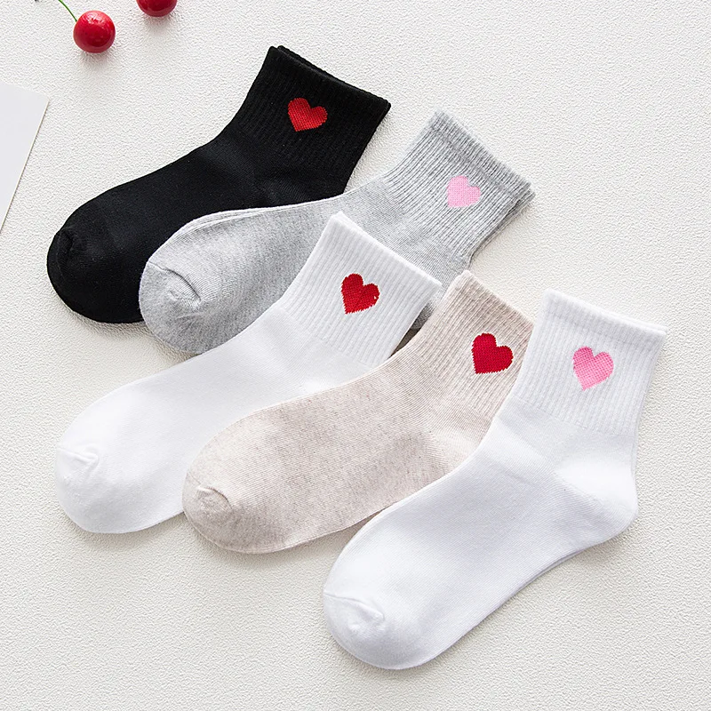New Fashion Korean Women Girls Cute Cotton Crew Socks Heart Pattern Harajuku Funny Casual  Novelty Art Sox Gift