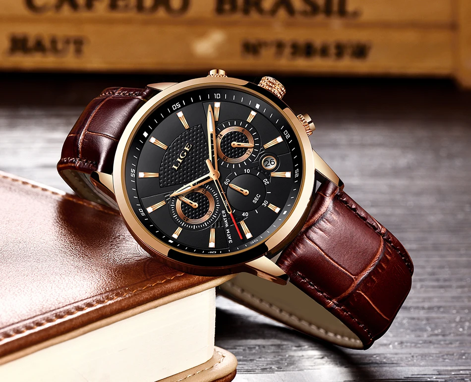 2022 New Mens Watches LIGE Top Brand Luxury Leather Casual Quartz Watch Men's Sport Waterproof Clock Watch Relogio Masculino+Box