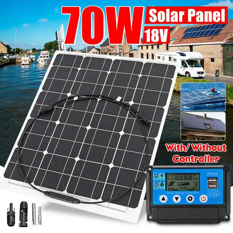 

KINCO 70W 18V Solar Battery Semi-flexible Solar Panel +10/20/30/40/50A PWM Controller Solar System Kits for Fishing Boat Camping