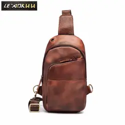 Мужская качественная кожаная повседневная модная треугольная сумка на грудь Дизайнерская Дорожная сумка-слинг 8 "планшет на одно плечо