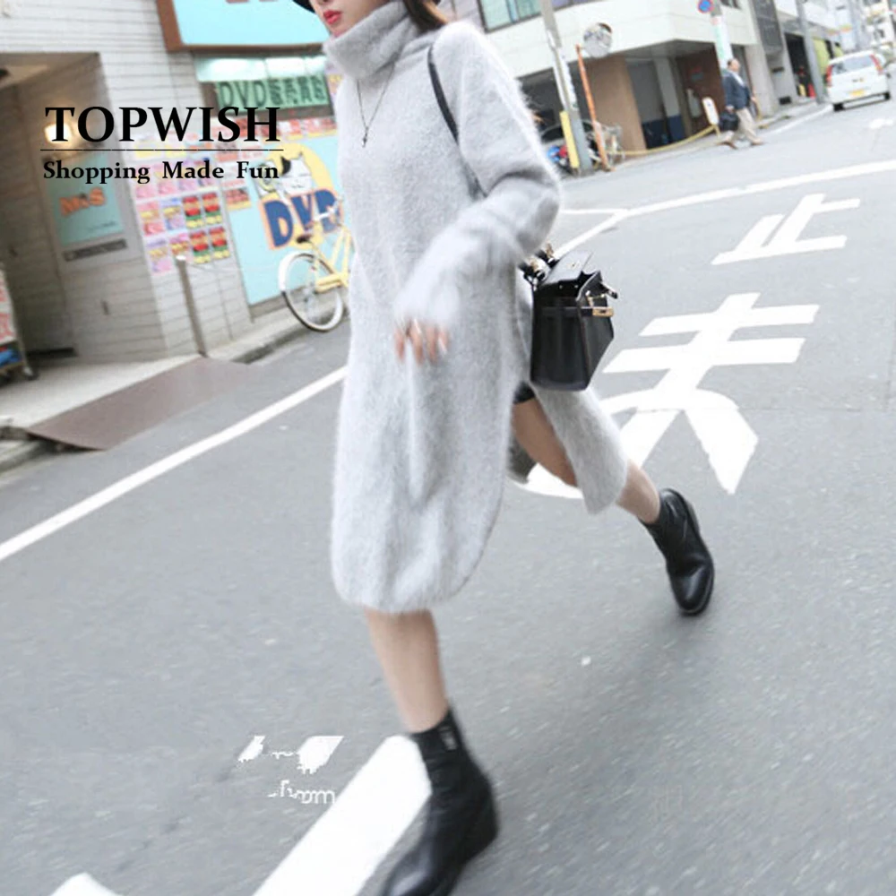 

2019 New Warm Thick Real Mink Cashmere Coat Turtleneck Nature Mink Cashmere Long Sweaters Custom Color and Big Size TFP852