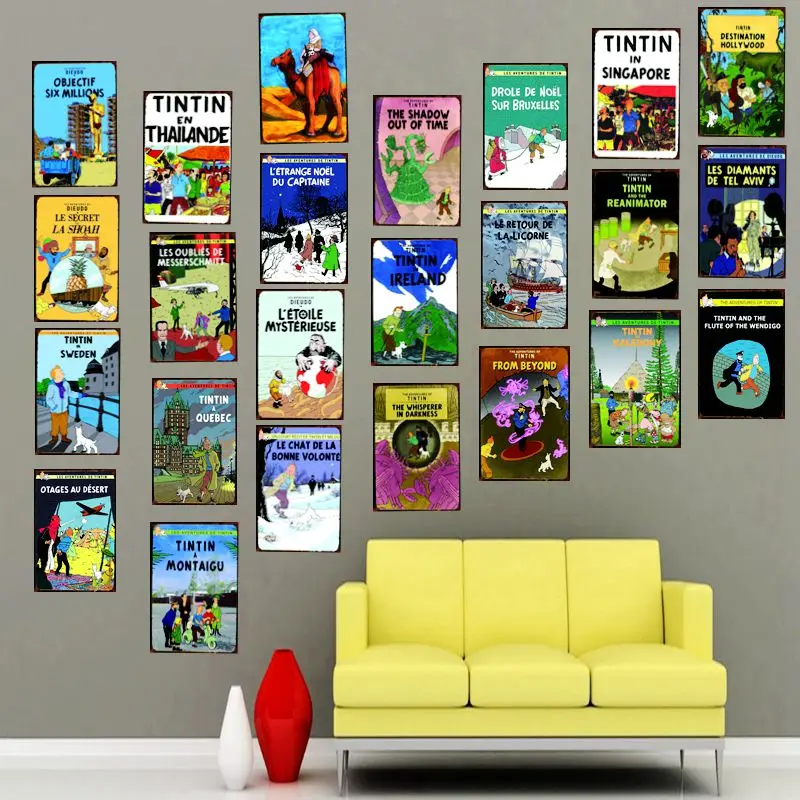 

Tintin Cartoon Movie Tin Sign Metal Retro Vintage Pub Cafe Home Art Kids Room Wall Decor Unique Gift Cuadros DU-2194