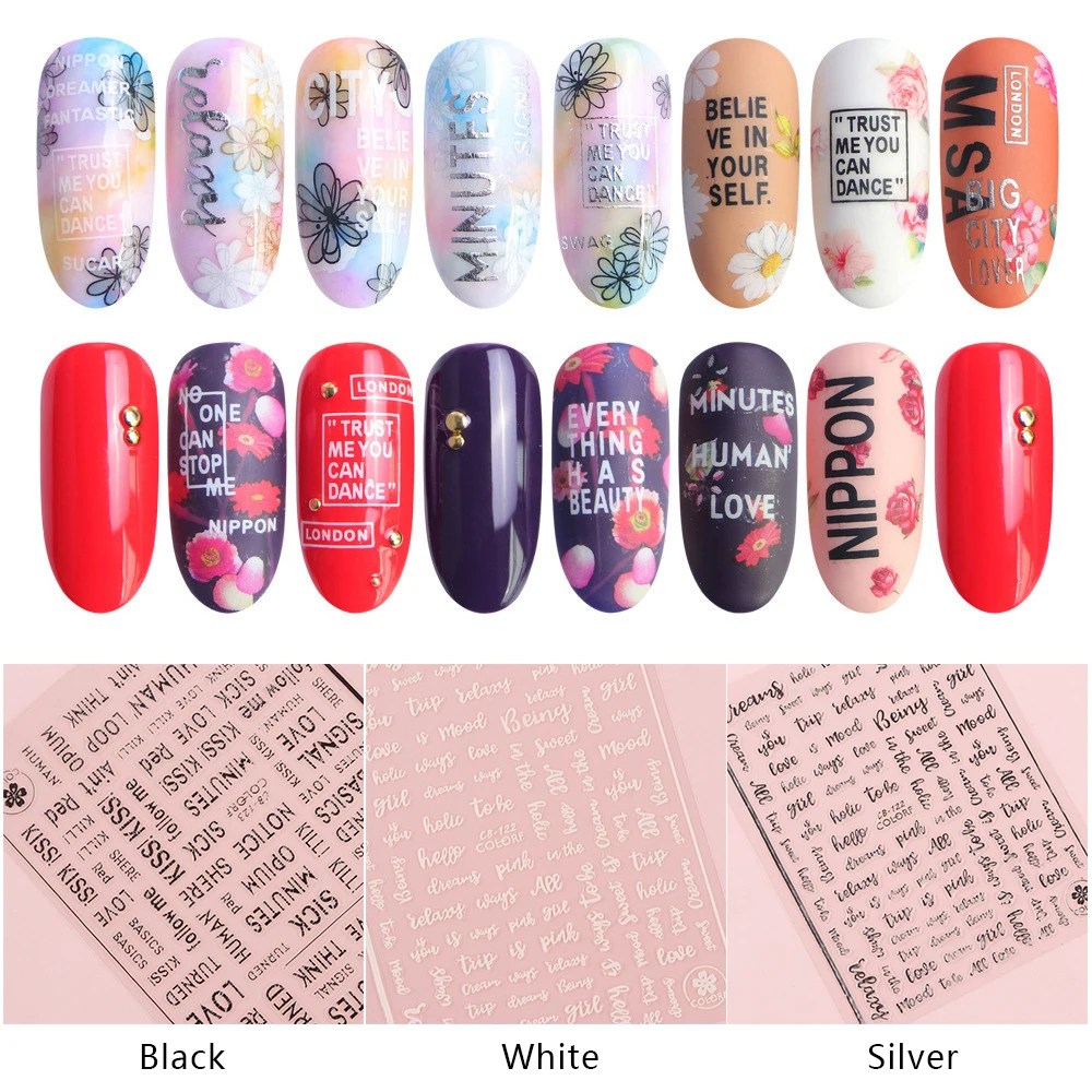

1pc 8 styles English Letter Nail Art Sticker Decals Tips Tool 3D Wrap DIY Manicure Decoration Sticker