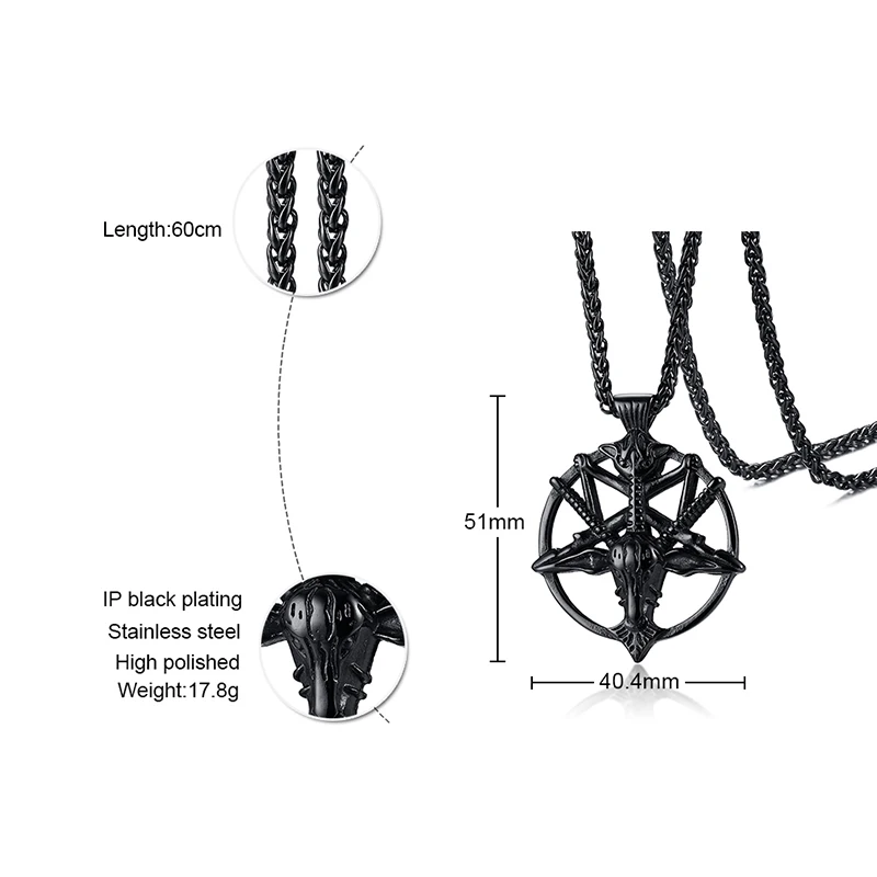 Мужской дьявол сатана козья голова пентаграмма ожерелье Бафомет колдовство кулон мифические ювелирные изделия