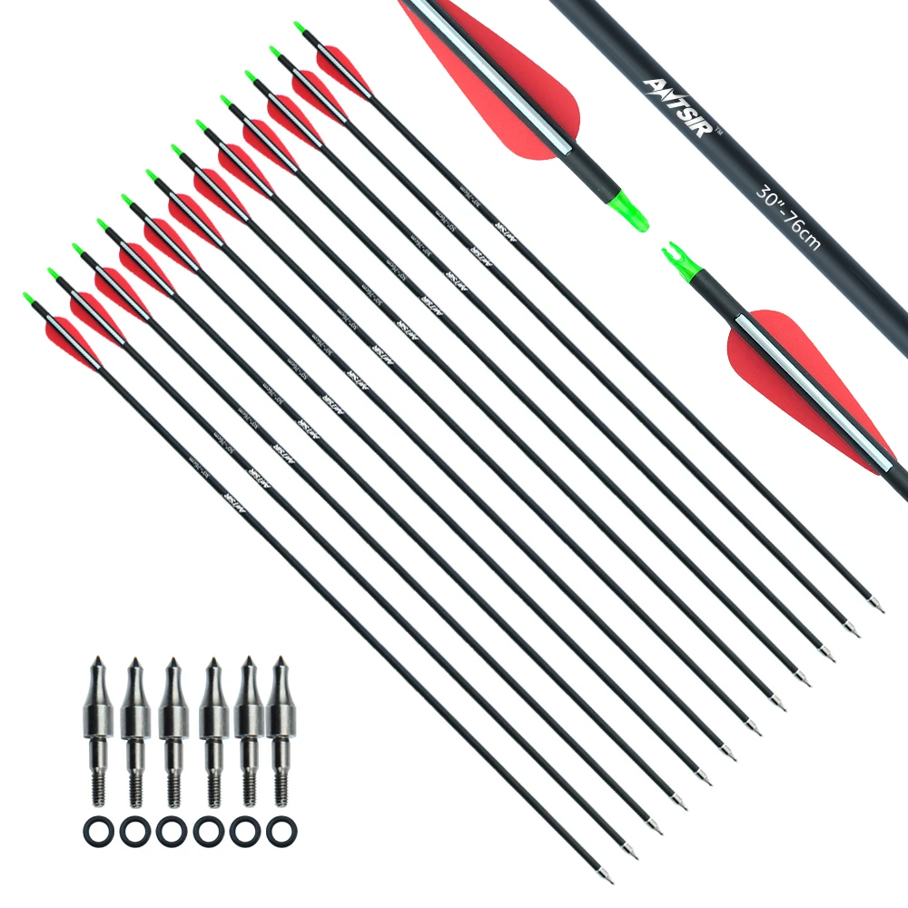 Billige 6 12 24 stücke Carbon Pfeil 28 30 Zoll Wirbelsäule 500 mit Austauschbare Pfeilspitze für Verbindung Recurve Bogen bogenschießen Jagd