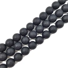 LII Ji Черный Природный камень агат матовая круглая форма граненые бусины около 14 шарики для DIY ювелирных изделий 38 см