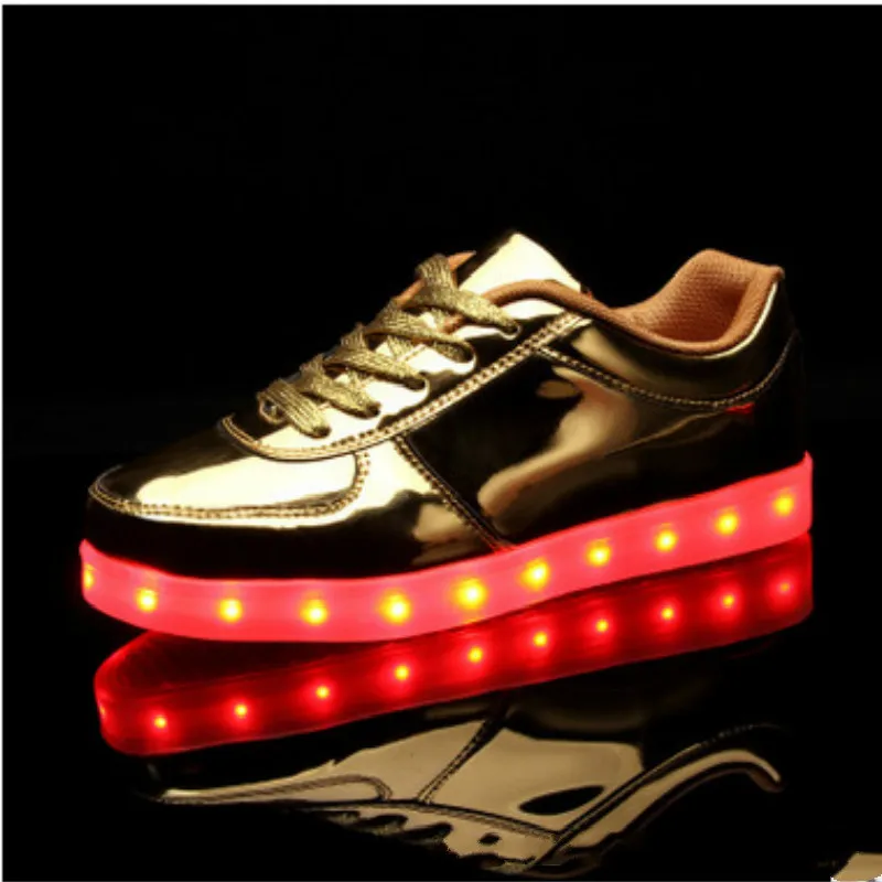 

Eur 28-46// Glowing Luminous Sneakers Led Slippers Tenis Shoes Krasovki Illuminated Sneakers kids light up Gold/Sliver Shoes