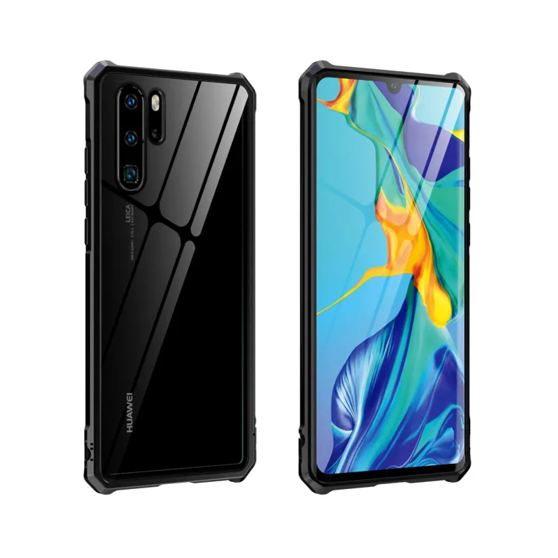 

Huawey P30 Pro Case Metal Frame Bumper Case On The For Huawei P30 Lite Light 30Lite Case Transparent Tempered Glass Back Cover